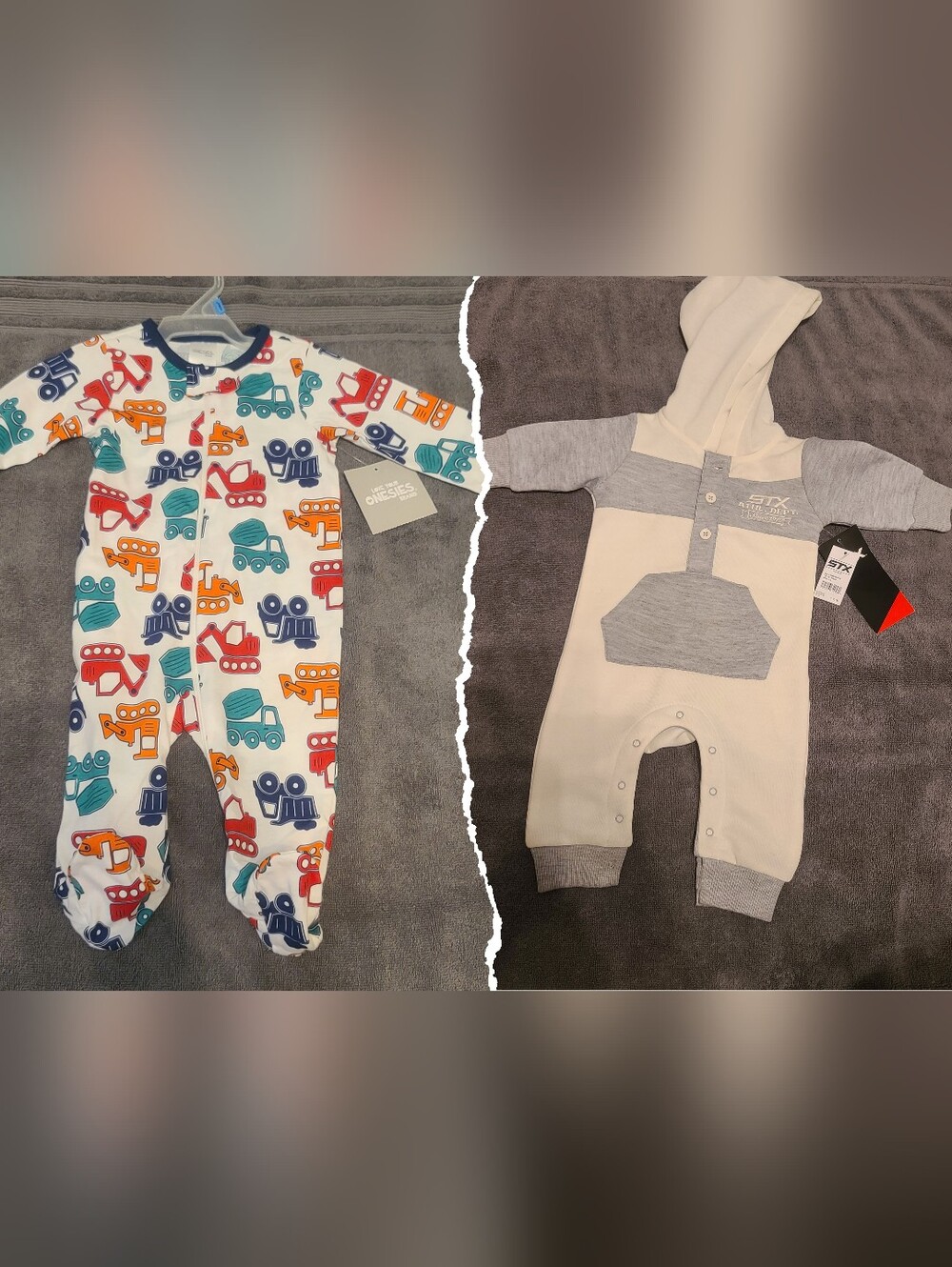 NEW 2-Pc 3-6m Bundle, 1-Pc Footie Onesie w/ Truck Print & Warm 1-Pc Outfit